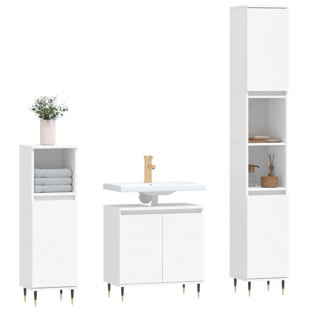 vidaXL Badezimmer-Set 3-tlg. Badmöbel-Set Weiß Holzwerkstoff, günstig online kaufen