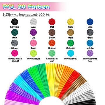 MDHAND 3D-Drucker 3D Stift PCL Filamente je 5M mit 20 Unterschiedliche Farben, 1,75 mm