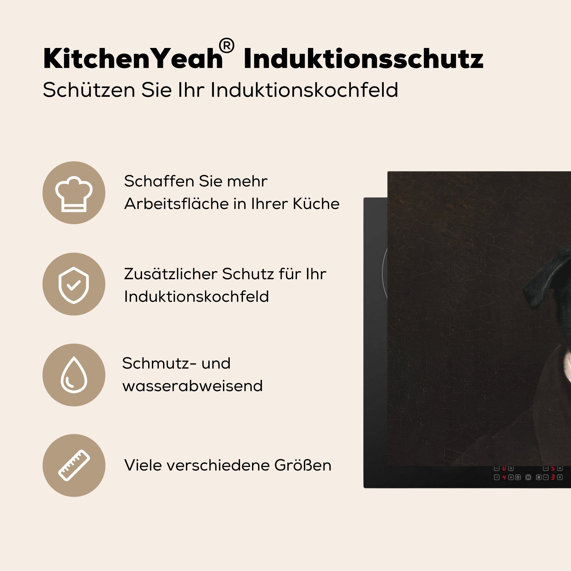 Herdblende-/Abdeckplatte Induktionskochfeld Malerei - cm, die Alte Hund Meister, 81x52 Vinyl, - (1 Schutz küche, für MuchoWow Ceranfeldabdeckung tlg),