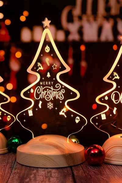 Geschenkelampe LED Nachttischlampe Weihnachtsbaum Süße Motiv 3D Tischlicht Geschenk für Weihnachten, Leuchte 7 Farben fest integriert, Mama, Papa, Weihnachtsgeschenk für Familie