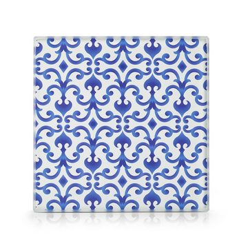 Zeller Present Glasuntersetzer Glasuntersetzer-Set, 4-tlg. "Marokko", Glas, blau/weiß, 10 x 10 cm