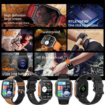 MYSHUN Wasserdichte Herrenuhr bis 5 ATM Smartwatch (2,01 Zoll, Android / iOS), mit Blutdruckmessung SpO2 123 Sportmodi