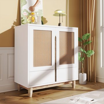 NMonet Sideboard Beistellschrank, Kommode, mit Rattantüren und Schubladen, Highboard, Eckkommode