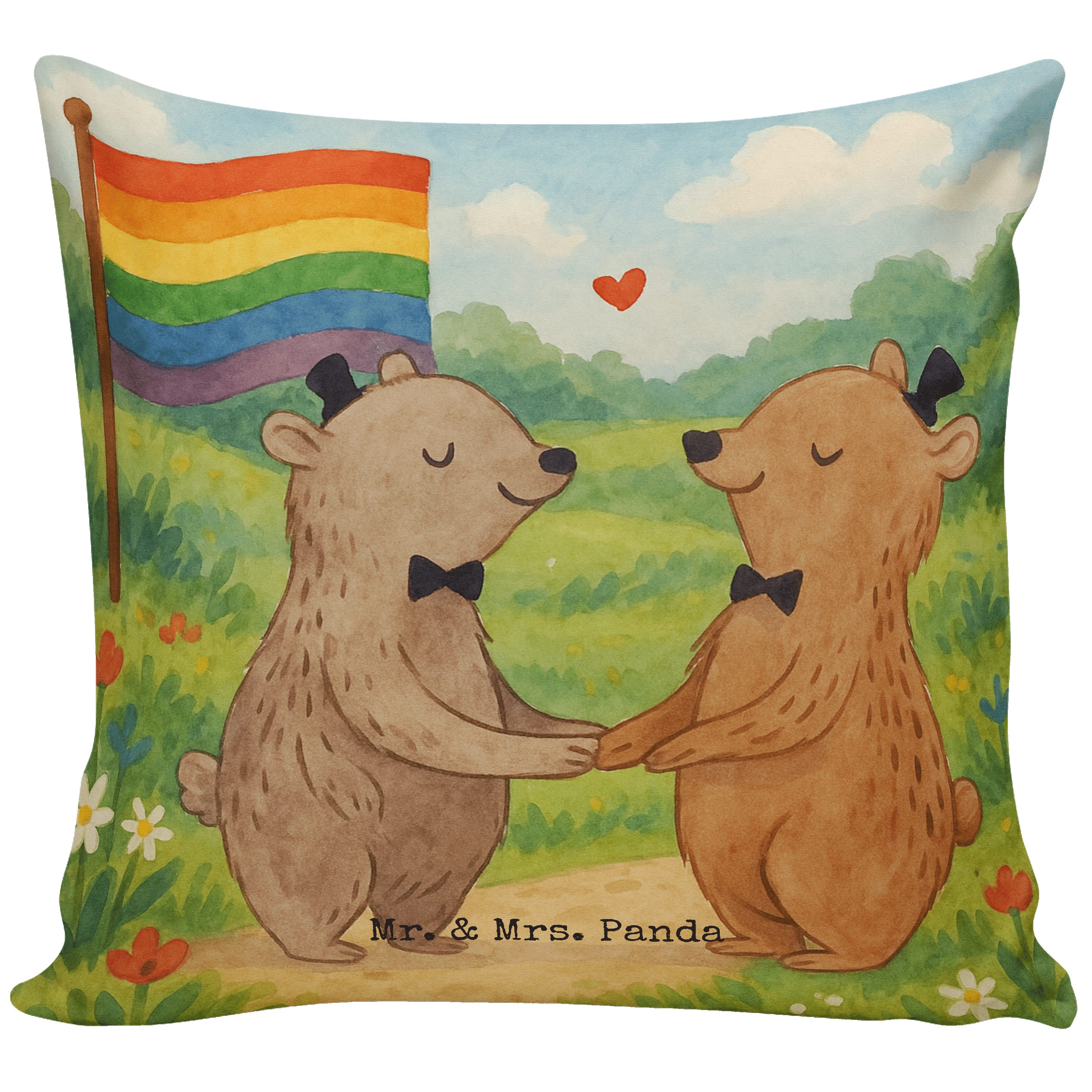Mr. & Mrs. Panda Dekokissen Bären Gay Pride Design, Zierkissen, Weiß, Sofakissen, kuschelkissen 4, mikrofaser dekokissen wurfkissen wohnzimmer kissen