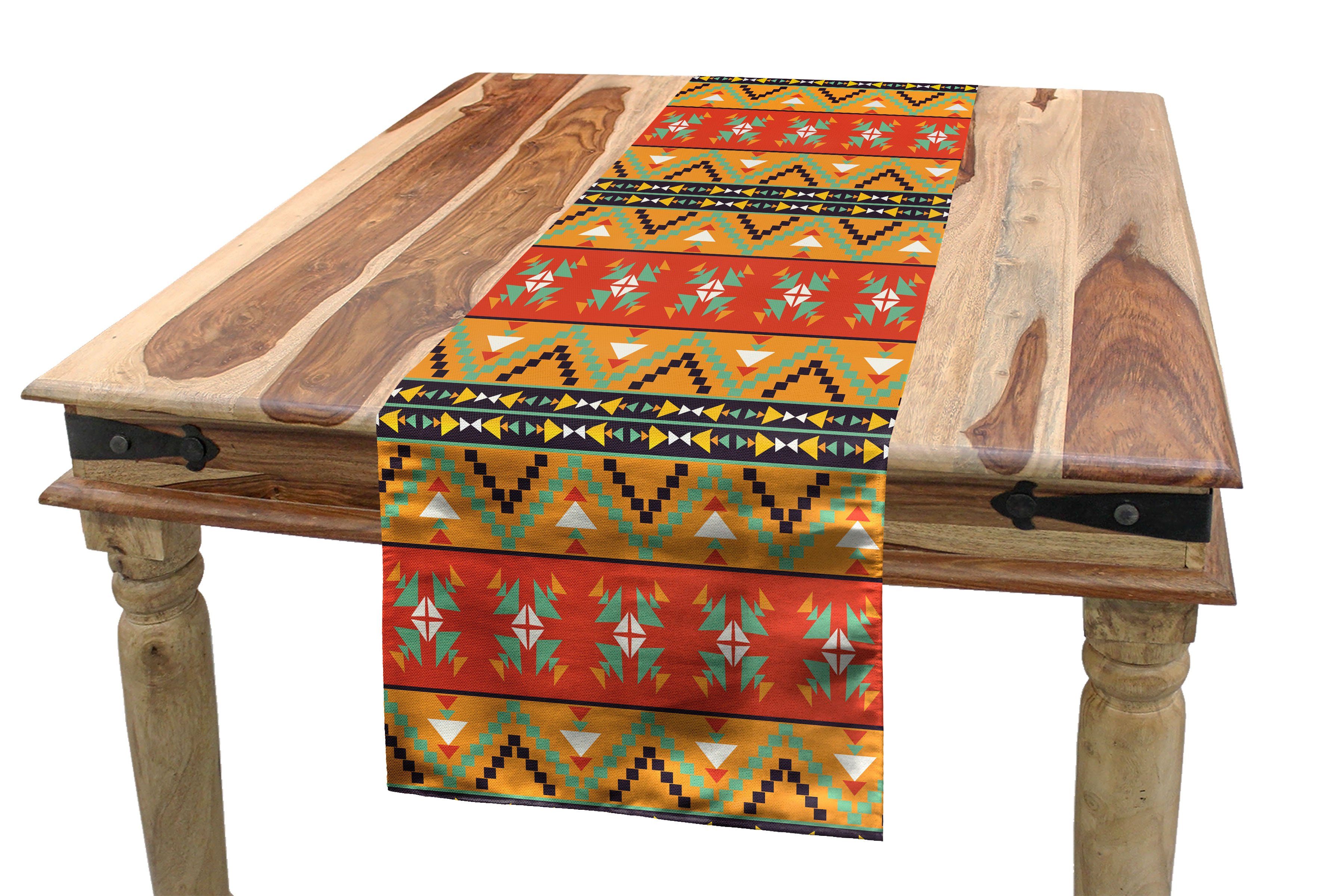 Abakuhaus Tischläufer Esszimmer Küche Rechteckiger Dekorativer Tischläufer, Abstrakt Tribal Aztec Motive