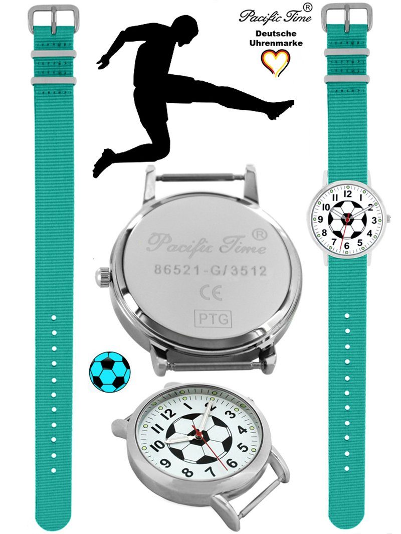 Mix Gratis Design Versand Quarzuhr Fußball türkis Wechselarmband, - Armbanduhr Time Kinder und Match Pacific