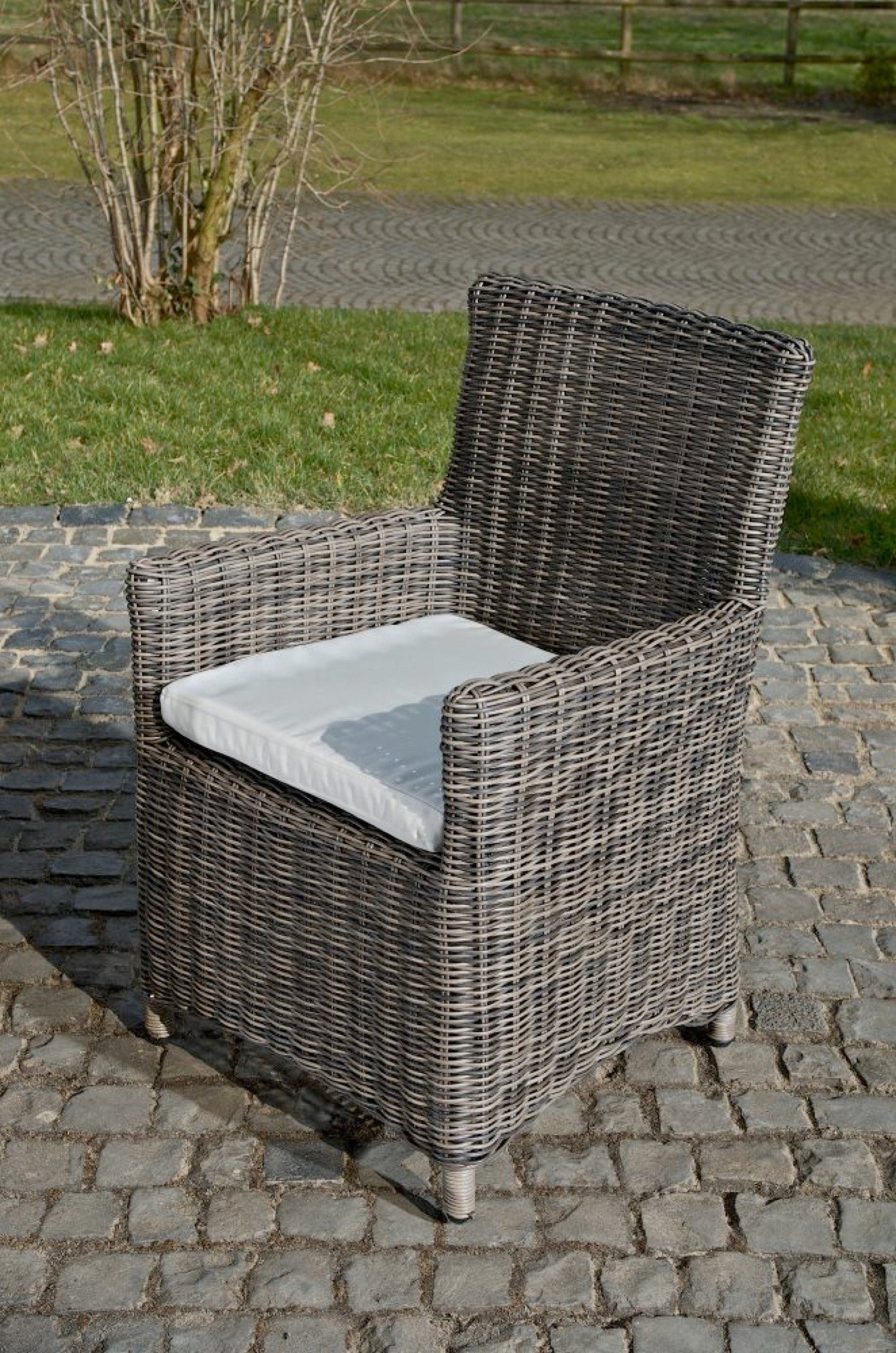 - Farbe: 91cm Balkon, für 60 Balkonstuhl, Gartensessel x 59 1 - Gartenstuhl Terrassenstuhl Fonda St), (TxBxH): - x handverarbeitetem Terrasse Polyrattan, stabiler aus Garten, (Hochwertiger, grau-meliert TPFGarden Maße