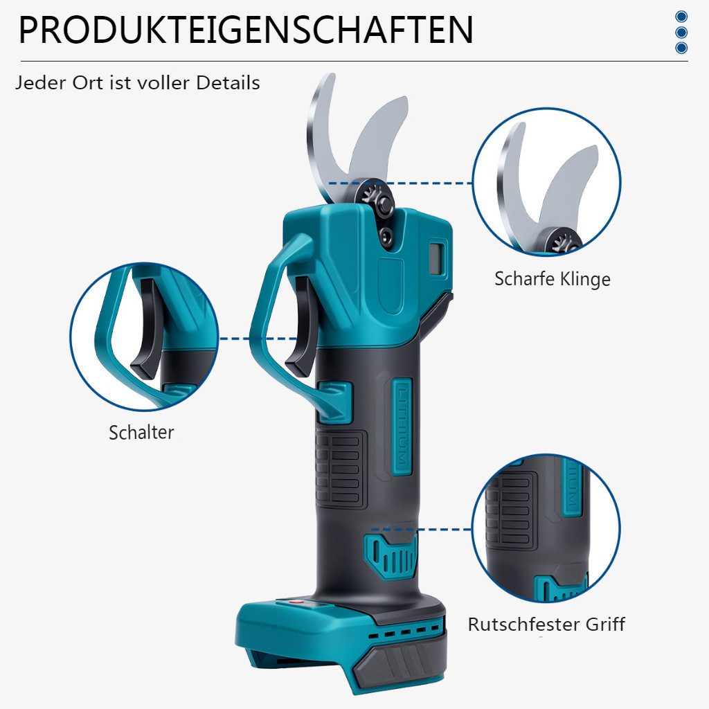 Insma Akku-Astschere, bis 2 m Arbeitshöhe, (Elektrische Astschere mit 2m Teleskopstange), bürstenlosem Motor, wiederaufladbar, 30mm, inkl. 2 Akkus & Ladegerät