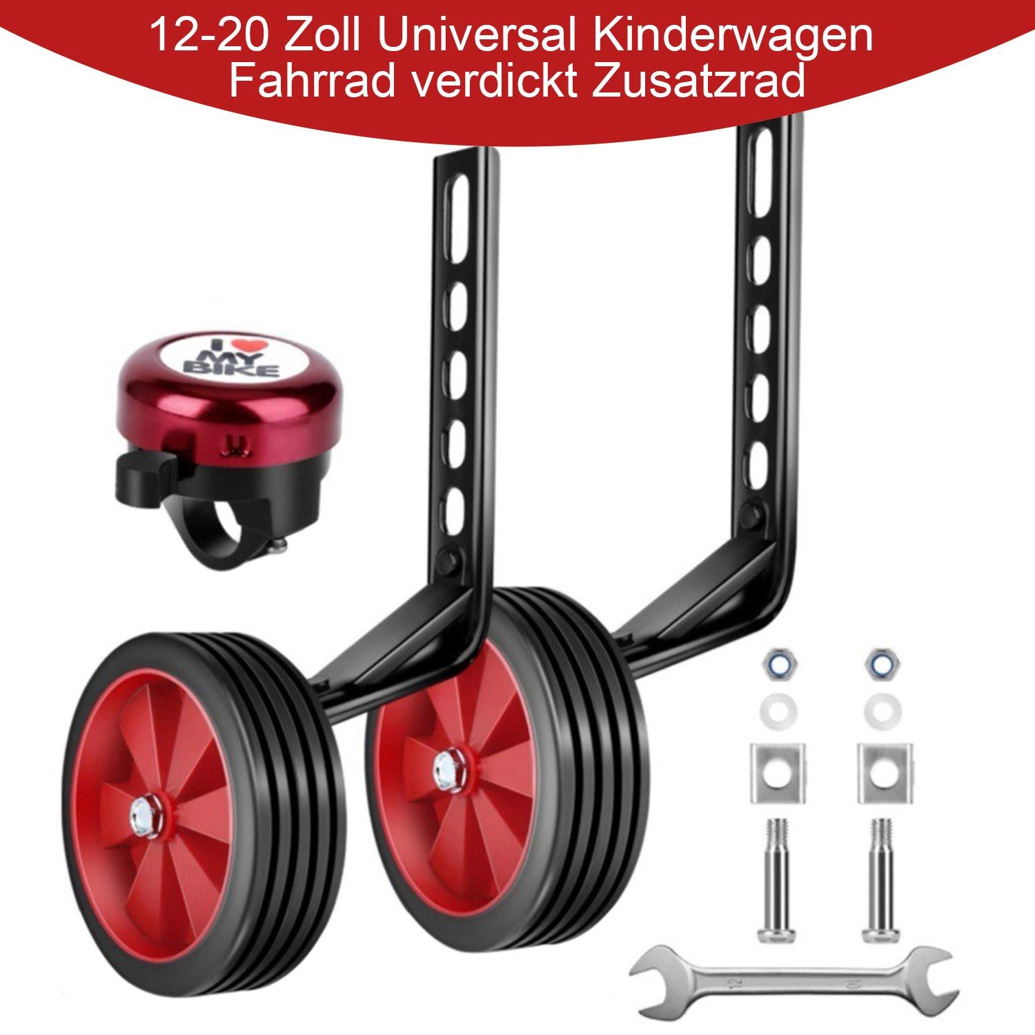 Refttenw Fahrrad-Stützrad 12-20 Zoll Kinder Fahrrad Stützräder mit 1 Glocke Enthalten, Rutschfeste Verschleißfeste Stützräder+Schraubenschlüssel+Glocke