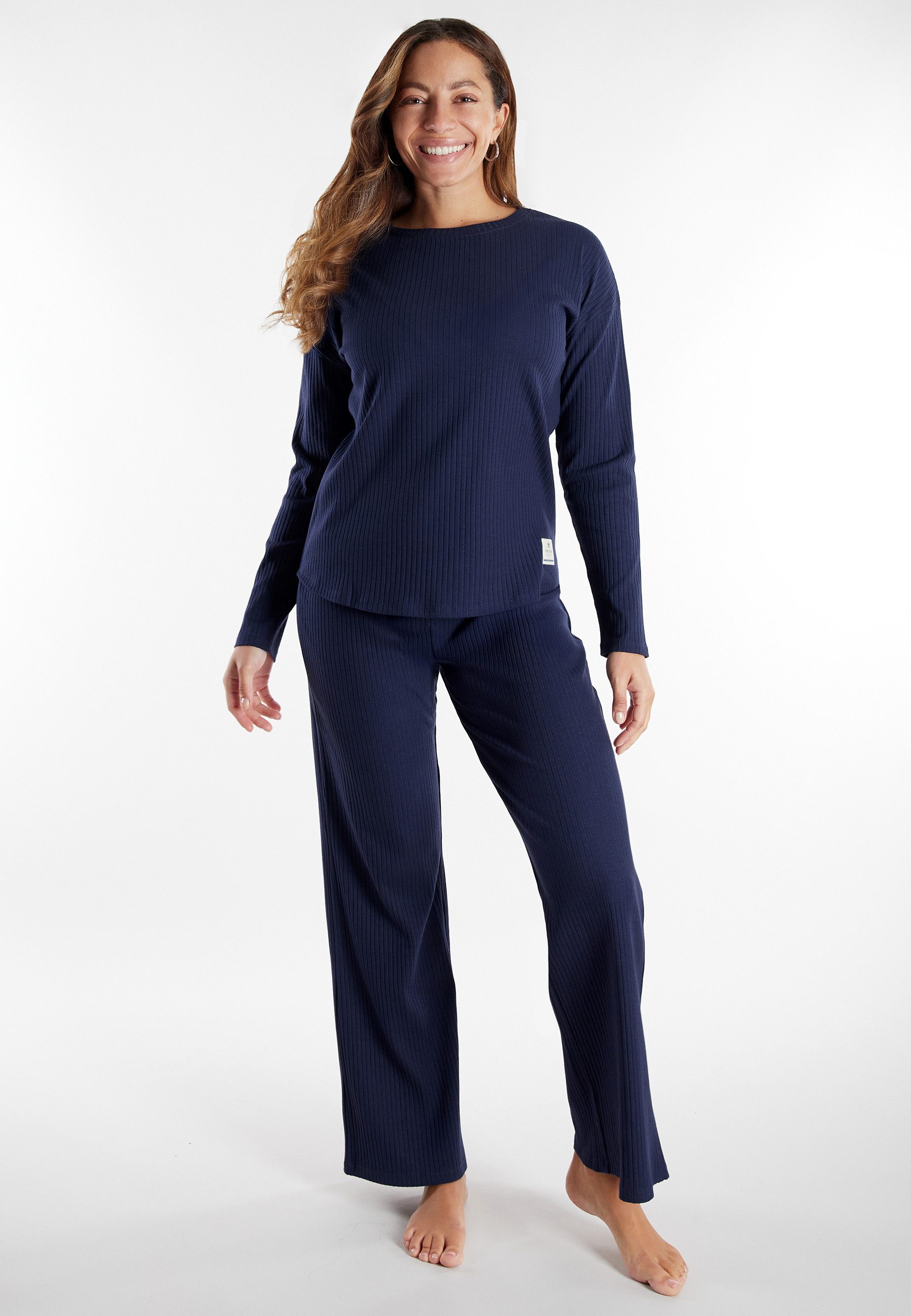TOM TAILOR Loungeanzug Sitia basic, bequem, unifarben, Langarm, Rundhalsausschnitt, Baumwollmix