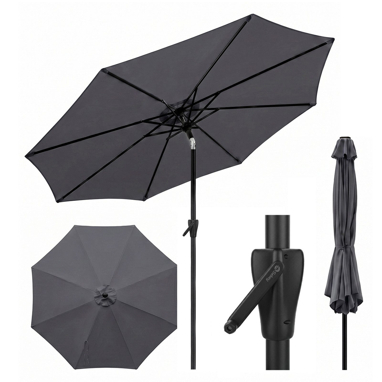 Sekey Sonnenschirm 3 x 3 m Aluminium Gartenschirm mit Kurbel, LxB: 300,00x300 cm, UV-Schutz 50+, für Balkon, Garten & Terrasse