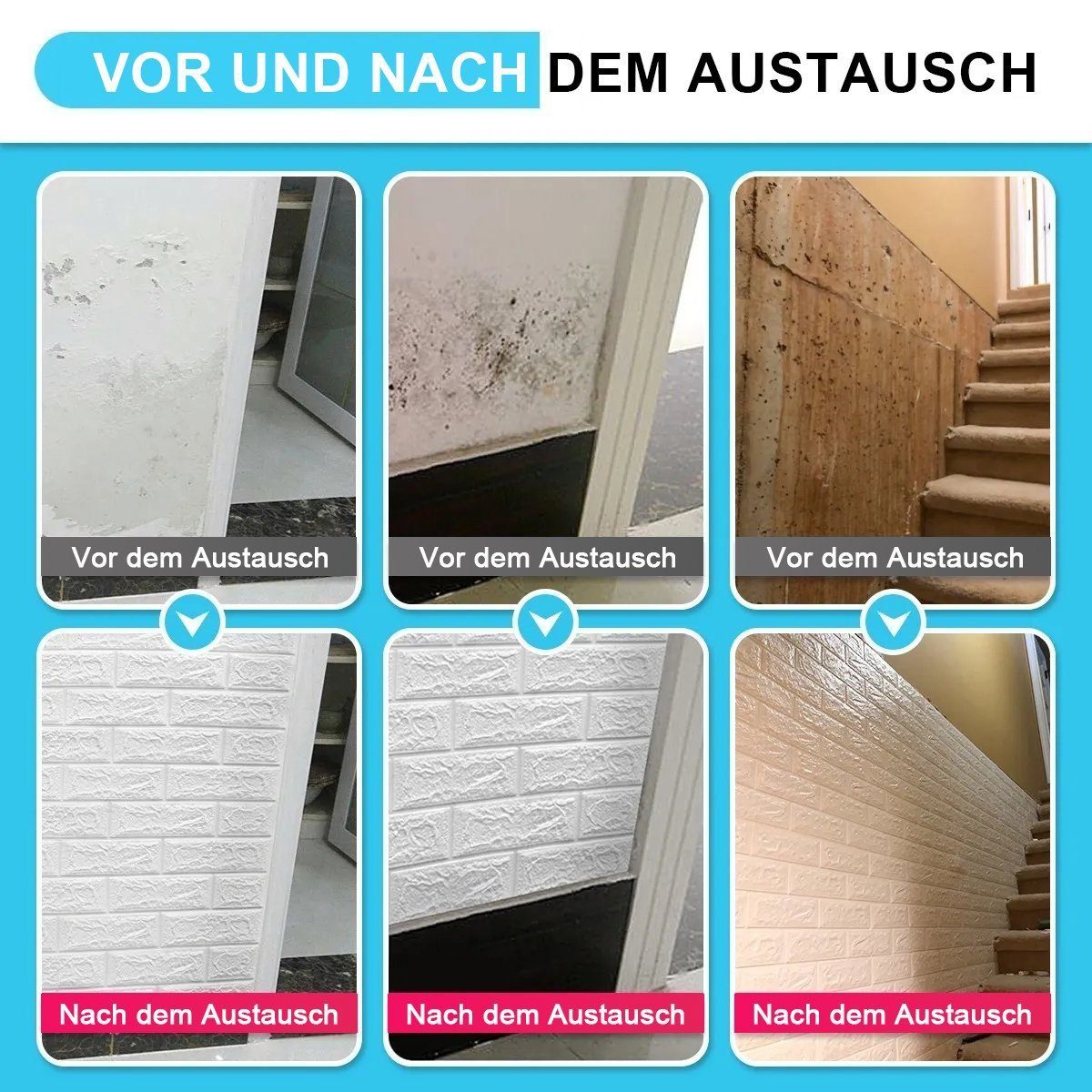 XDeer Wandpaneel 1 Set große 3D Fliesen Ziegel Wandaufkleber,Ziegel Schaumplatte, Wasserdicht,Wärmedämmung,Akustik,Kollisionsschutz