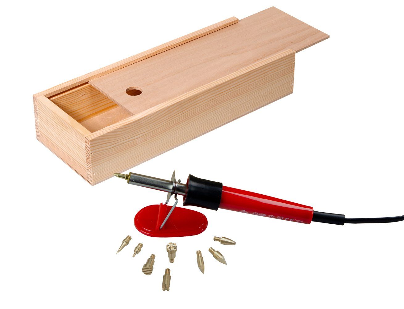 Pebaro Bastelnaturmaterial Die Pebaro - Brandmal-Set mit 9 Aufsätzen in Holzbox