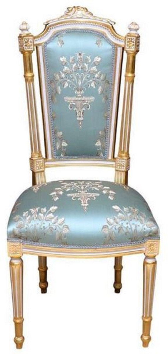 Casa Padrino Esszimmerstuhl Barock Esszimmerstuhl Türkis / Weiß / Gold - Handgefertigter Antik Stil Stuhl - Esszimmer Möbel im Barockstil