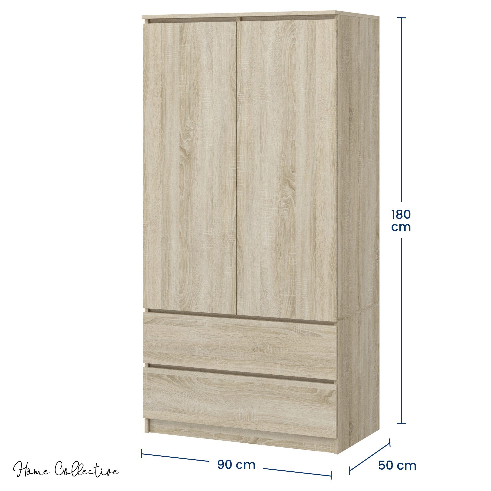 Home Collective Kleiderschrank Schrank 90cm breit mit 2 Schubladen, 3 Einlegeböden und Kleiderstange (Haushaltsschrank Schrank Organizer für Schlafzimmer Flur K – Bild 2 von 5