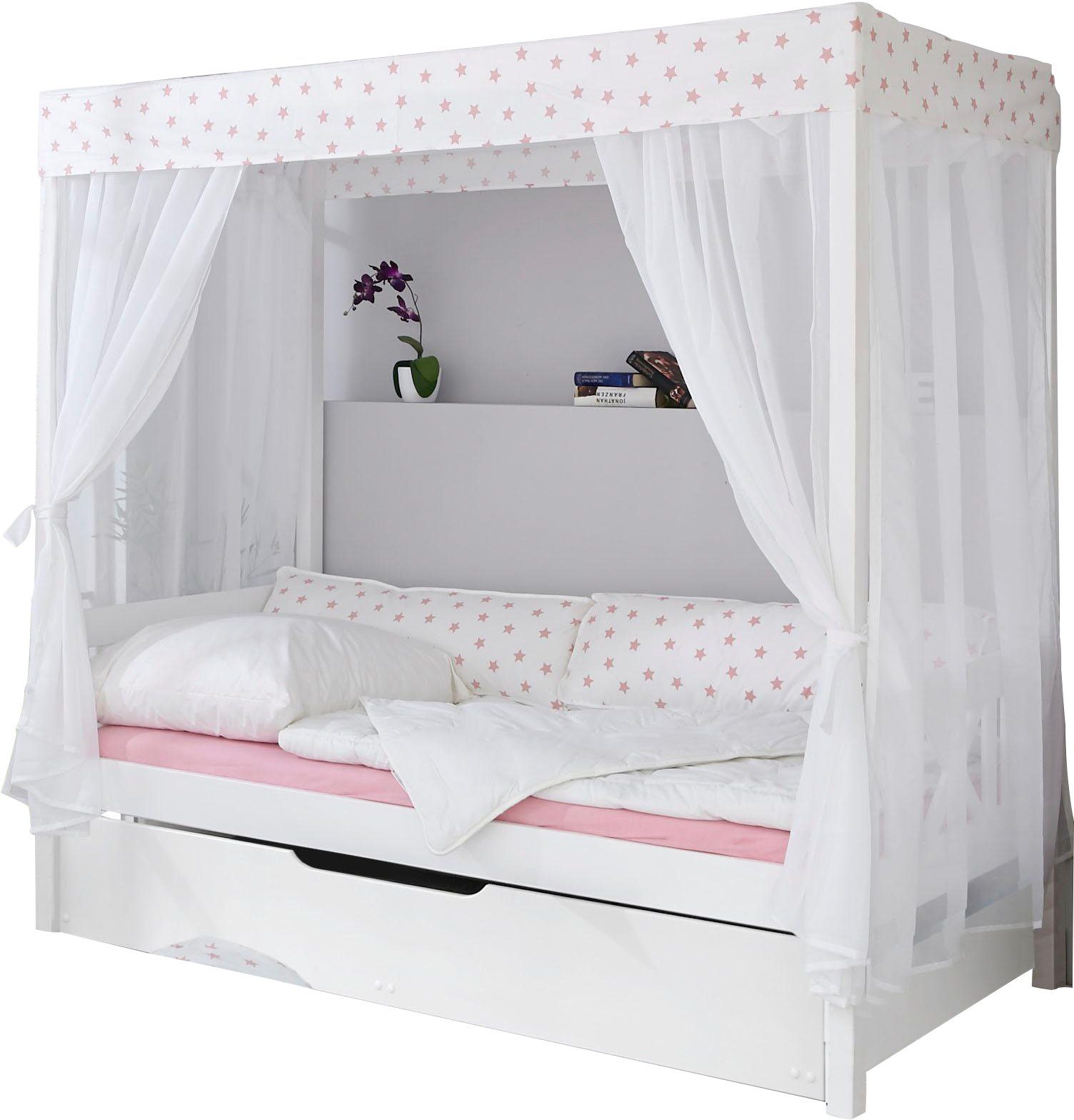 Ticaa Himmelbett Lino, Der Bettschubkasten dient als zusätzliche  Schlafgelegenheit und beinhaltet einen Rolllattenrost mit 11 Leisten.  online kaufen | OTTO
