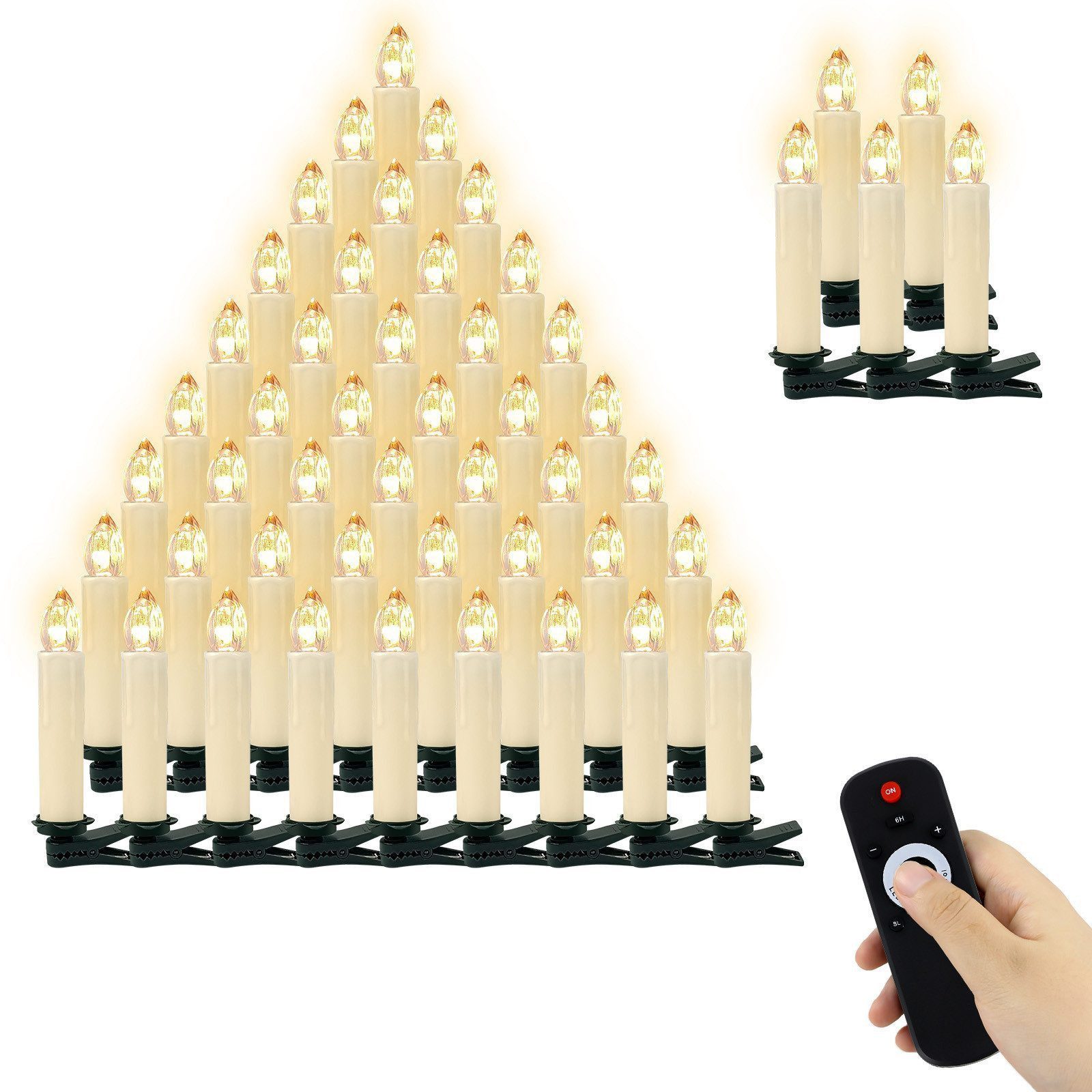 OZAVO LED-Christbaumkerzen 20er weihnachtsbaumkerzen kabellos, weihnachtsbaumbeleuchtung kabellos mit Fernbedienung und timer