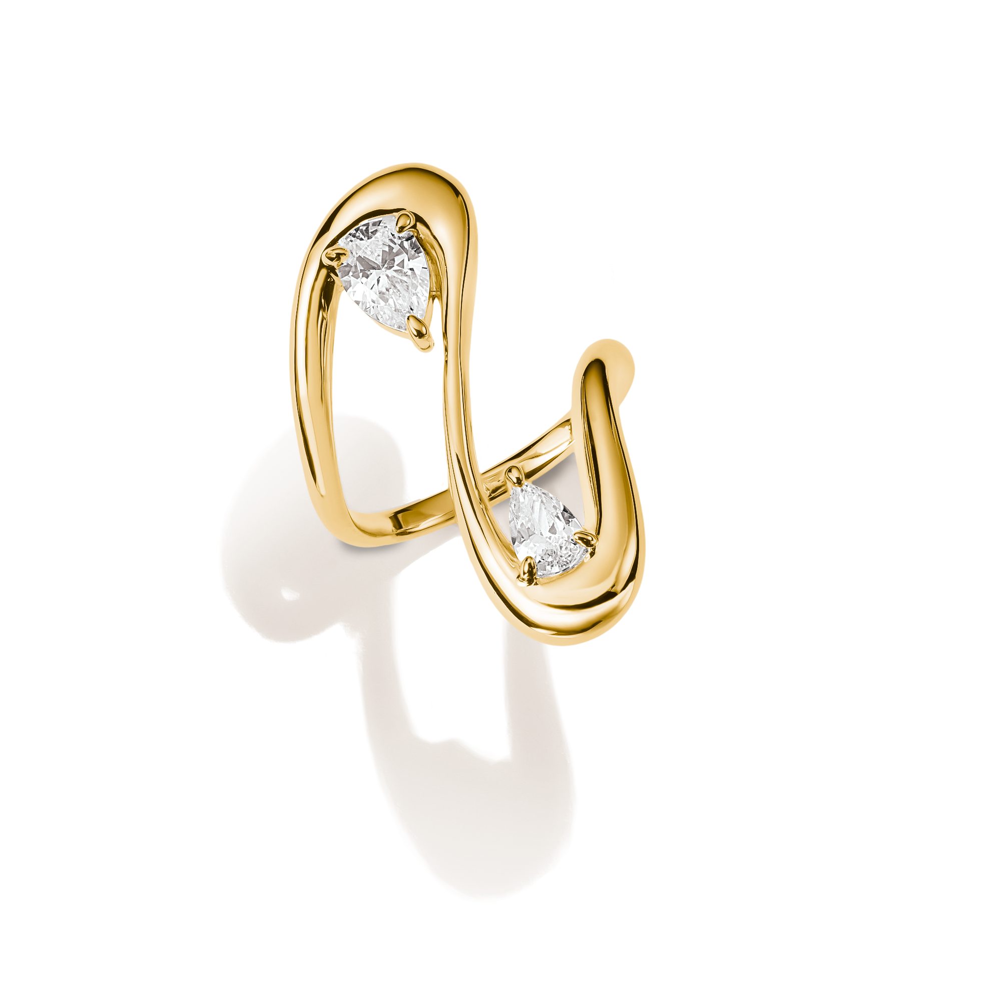 THOMAS SABO Fingerring Fluid Elegance Ring doppelt geschwungen gelbgoldfarben, mit Zirkonia (synth)