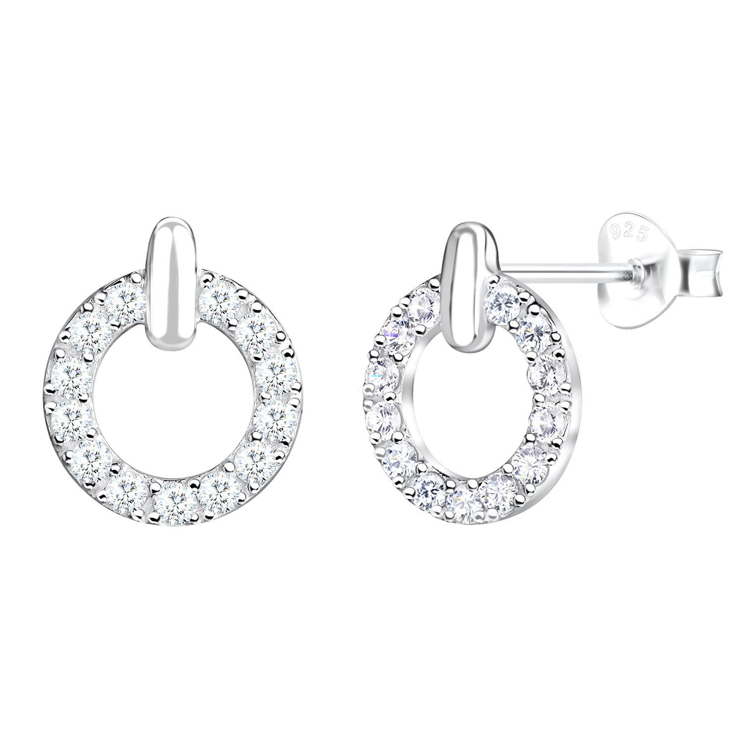 Paar Ohrstecker 925 Silber Ohrringe Zirkonia Kreis Offen Ring Ohrstecker Rund Stein