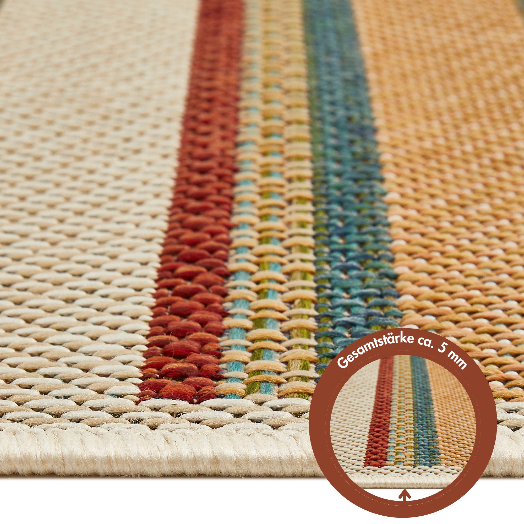 Andiamo Teppich Sedona Streifen, rechteckig, Höhe: 5 mm, Flachgewebe, gestreift, In- und Outdoor geeignet – Bild 4 von 5