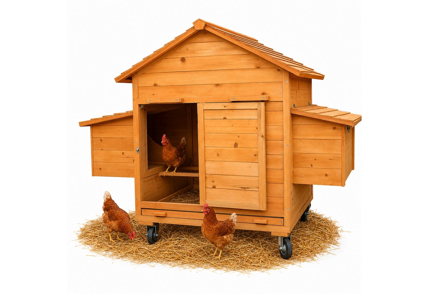 Mucola Hühnerstall Rollbarer Hühnerstall inkl. 2 Nestboxen Rampe Hühnerhaus, Schützt vor Bodennässe und Kälte