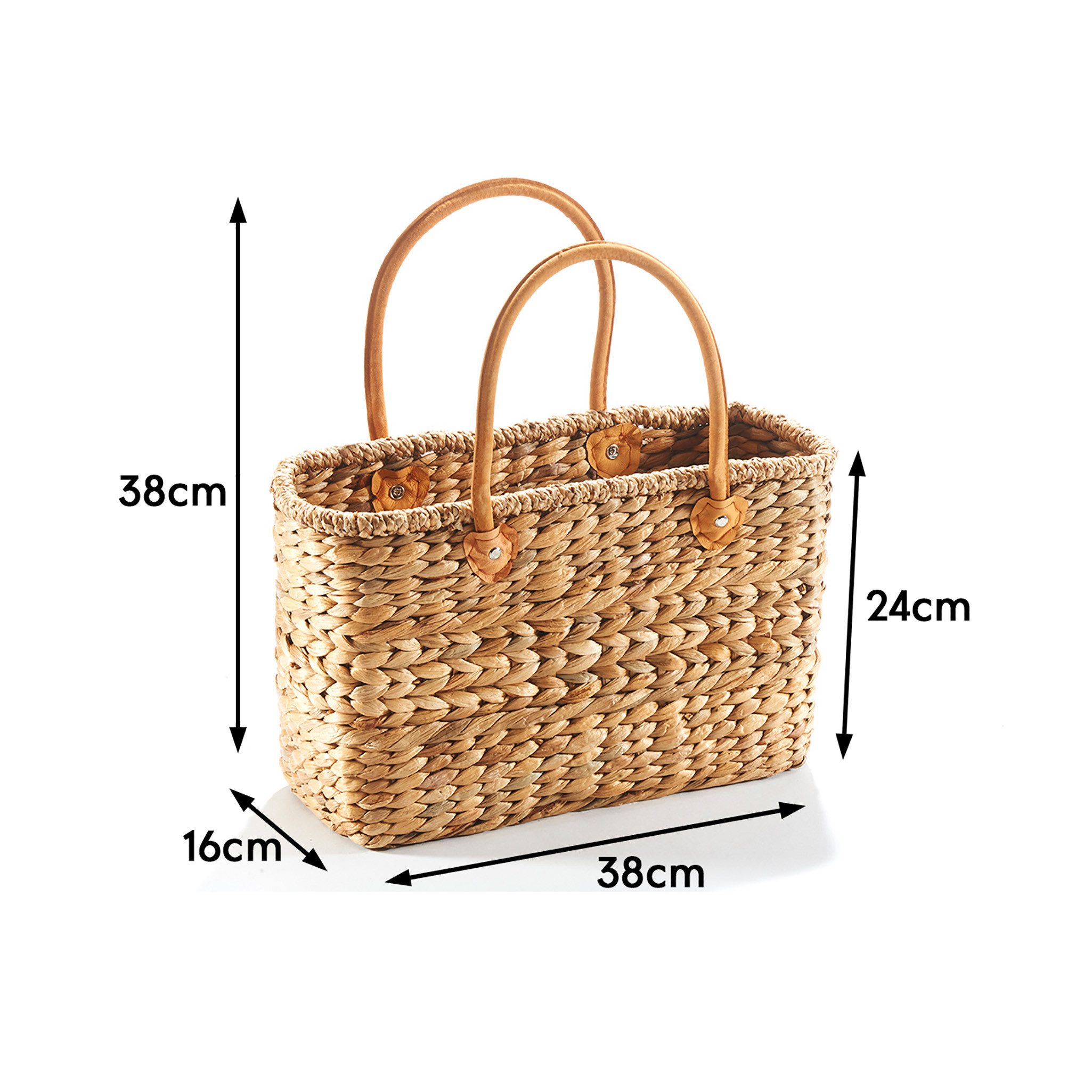 Kobolo Shopper Korbtasche aus Wasserhyazinthe mit Lederhenkel