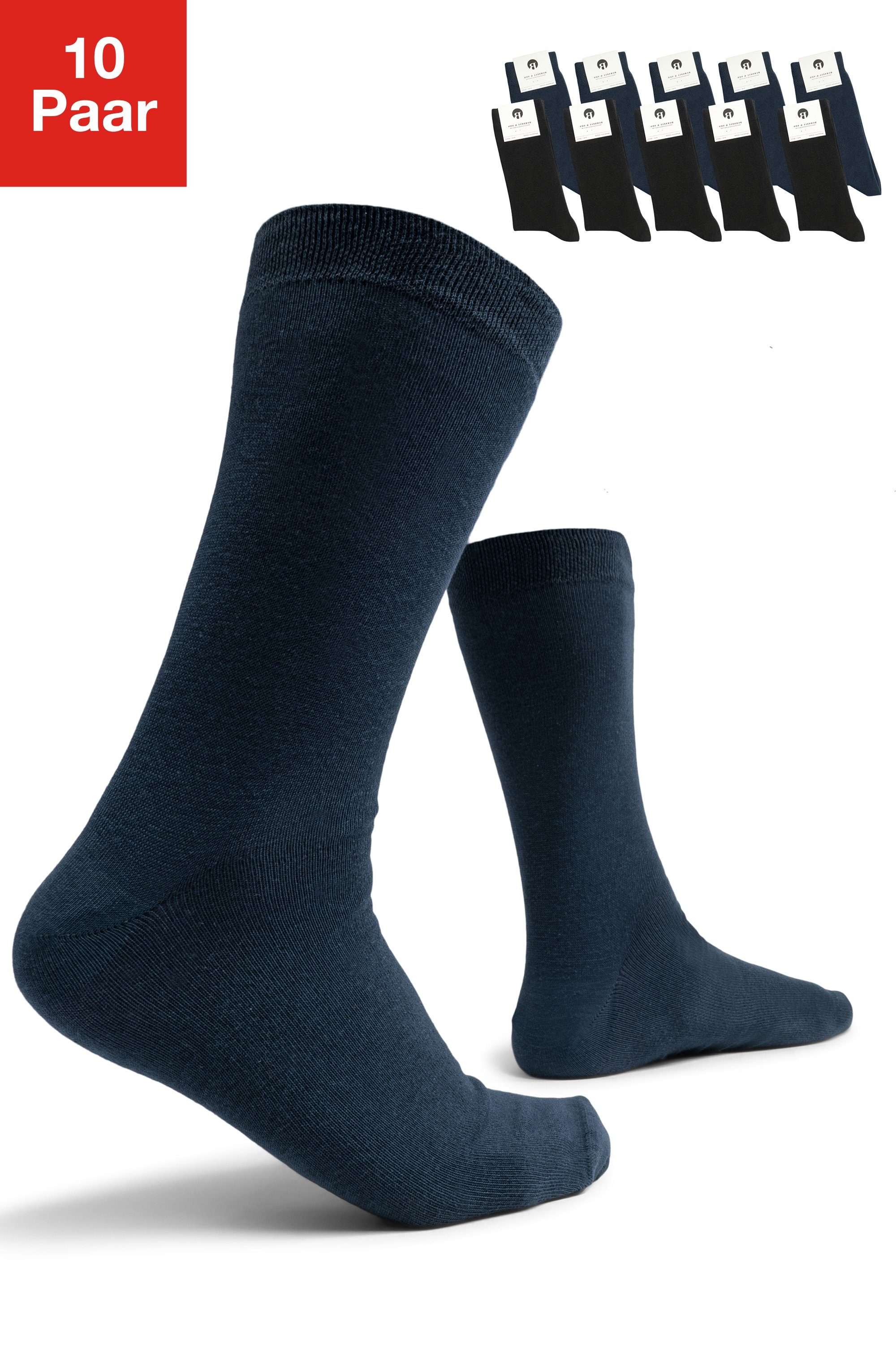 Burnell & Son Businesssocken Socken für Damen & Herren (Set, 10-Paar) mit Komfortbund aus Baumwolle 5x Schwarz 5x Blau