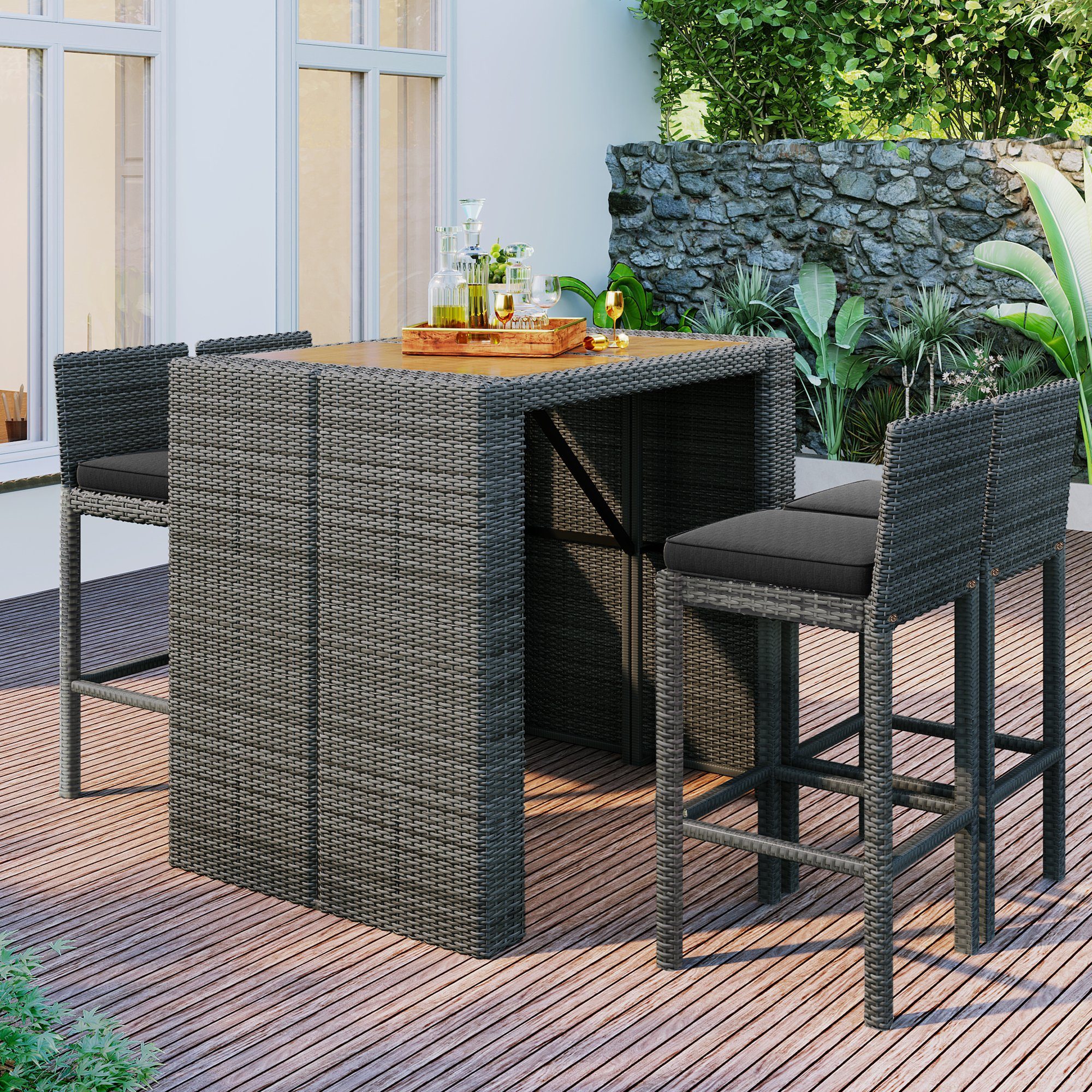 SOFTWEARY Balkonset »Garten Bartisch mit 4 Barhockern, EsstischSet (5