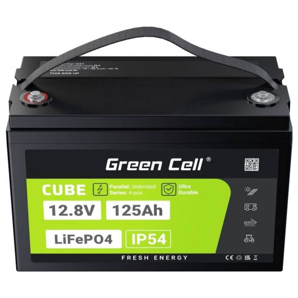 Green Cell Akku 125Ah 12.8V 1600Wh Lithium-Eisen-Phosphat Batterie Akku, Schraubkontakt