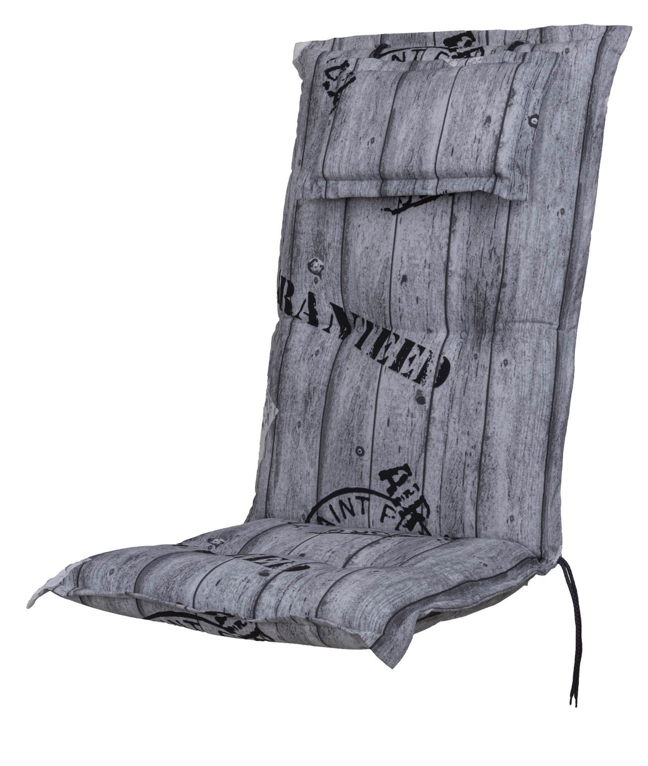 KETTtex Hochlehnerauflage Hochlehner Rom extra 0778 grau Schrift 120x50x8 cm KETTtex, (1 St), Halteband verstellbar mit Bindebändern