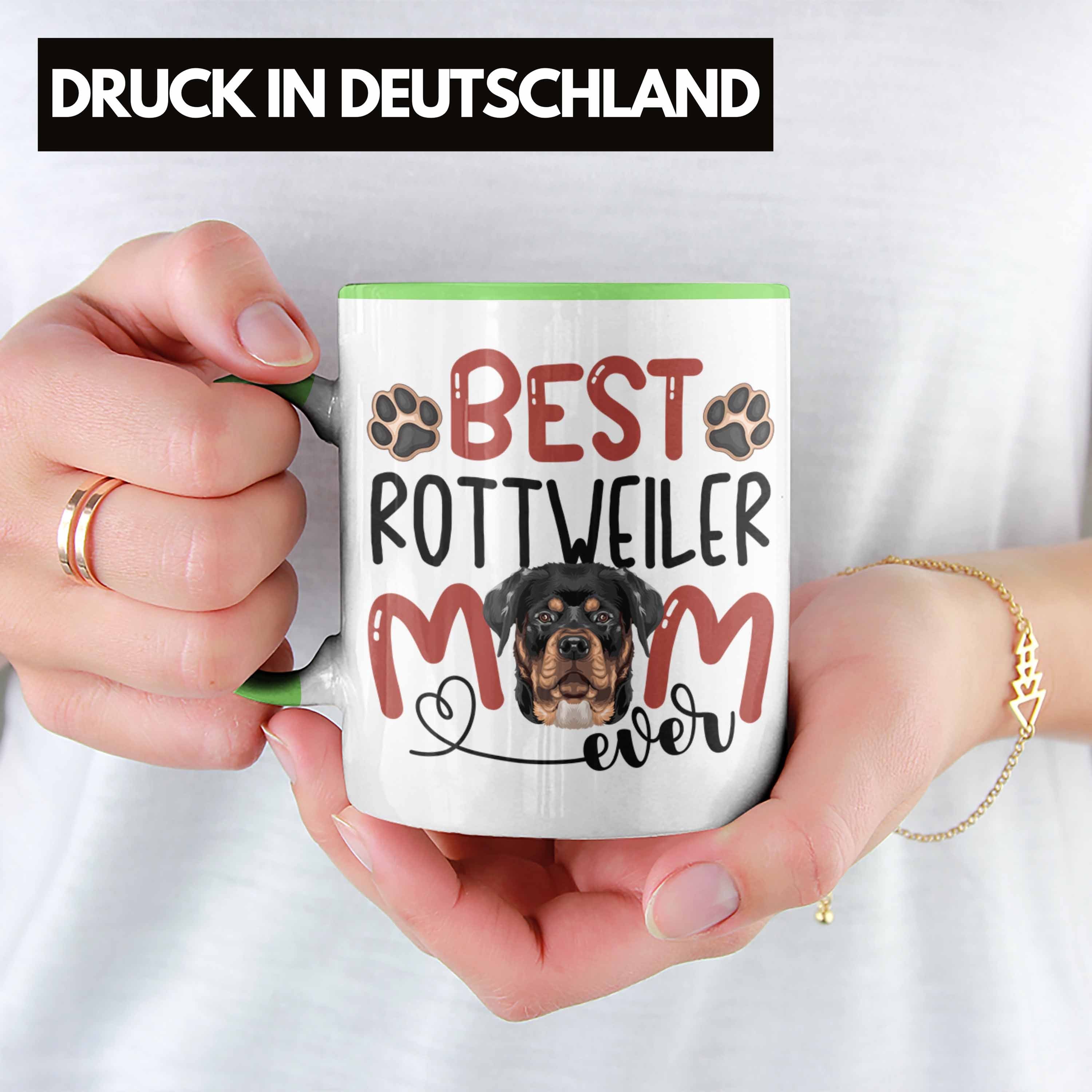 Trendation Tasse Rottweiler Mom Besitzerin Grün Geschenkidee Geschenk Spruch Tasse Lustiger