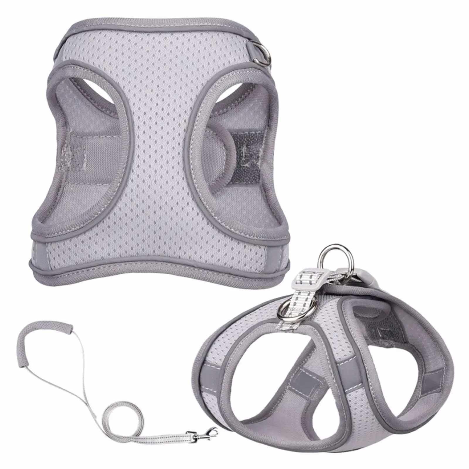 Monkimau Hunde-Geschirr Geschirr für Hund und Katze mit Leine - XXXS in grau, Robust