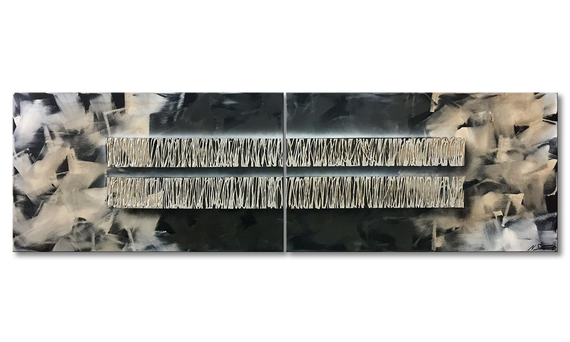WandbilderXXL Gemälde Silver Storm 200 x 60 cm, Abstraktes Gemälde, handgemaltes Unikat