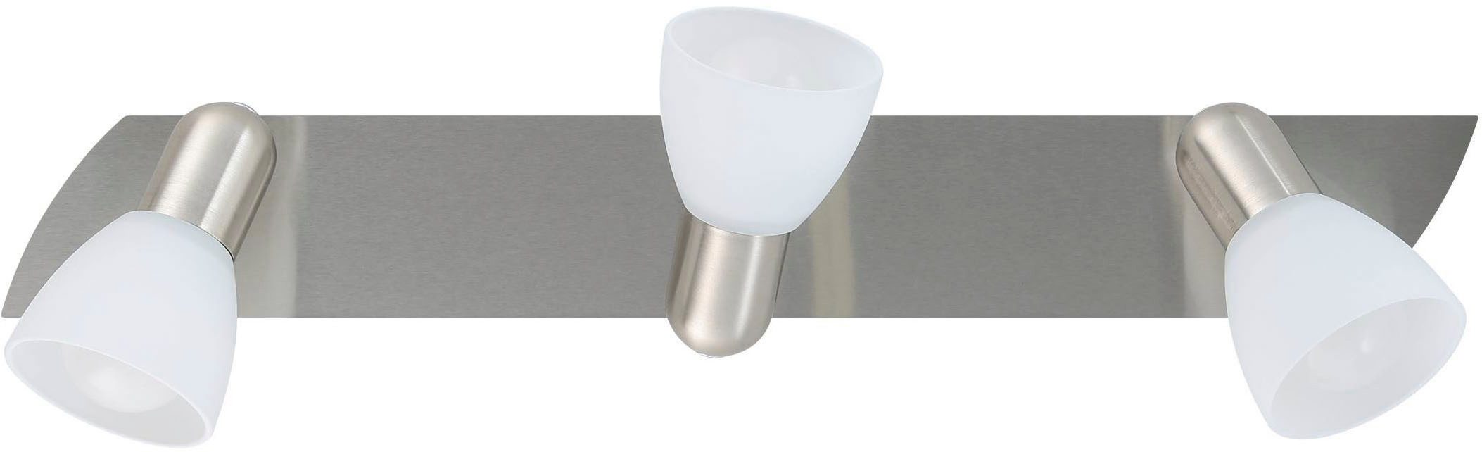 EGLO Deckenleuchte Enea Deckenlampe, Deckenstrahler aus Metall und Glas, E14, Lampe, ohne Leuchtmittel, Spot - L50 x B7 cm - nickel-matt - 3X40W exkl.