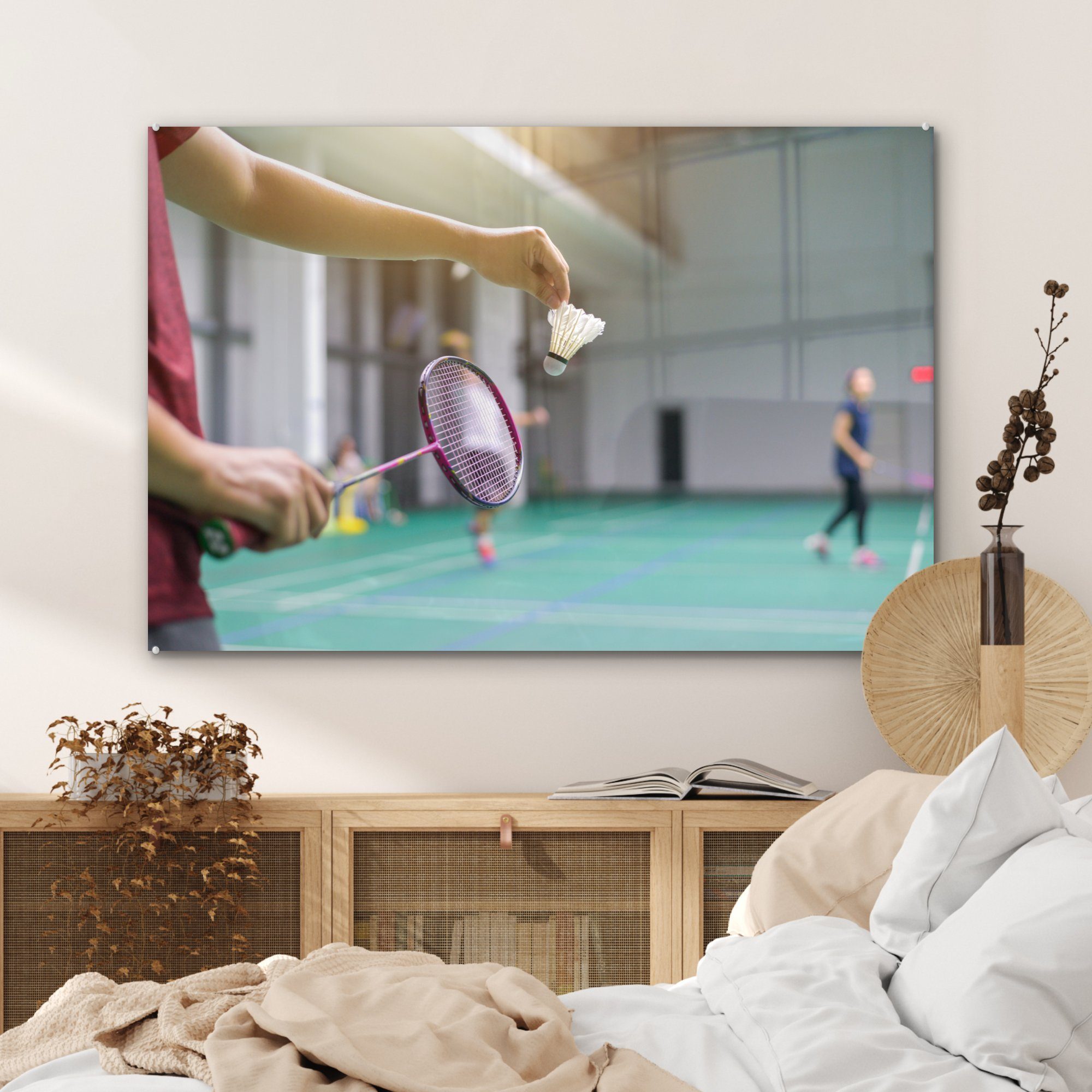 Acrylglasbilder Ein Badminton MuchoWow will, Wohnzimmer St), spielen der & Mann, (1 Acrylglasbild Schlafzimmer