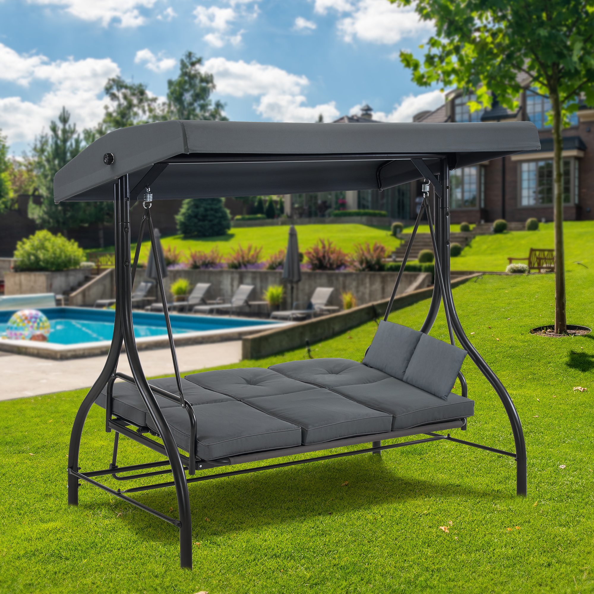 MCombo M 3,00-Sitzer, wetterfest, 3-Sitzer, Gartenschaukel outdoor MCombo 4088, Hollywoodschaukel mit Hollywoodschaukel Liegefunktion,