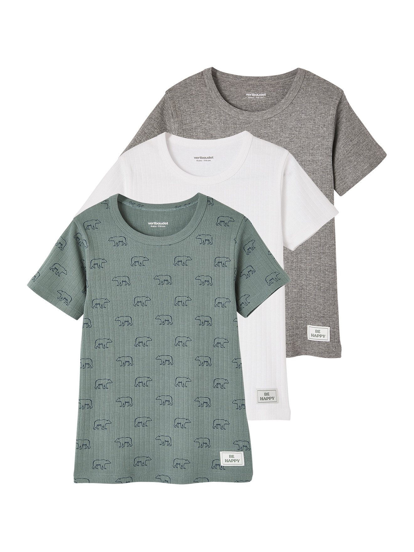 Unterhemd 3er-Pack Jungen T-Shirts aus Ripp, Bären