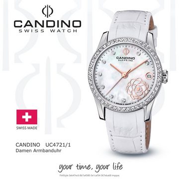 Candino Quarzuhr Candino Damen Armbanduhr Elegance, Damen Armbanduhr rund, Lederarmband weiß, Fashion