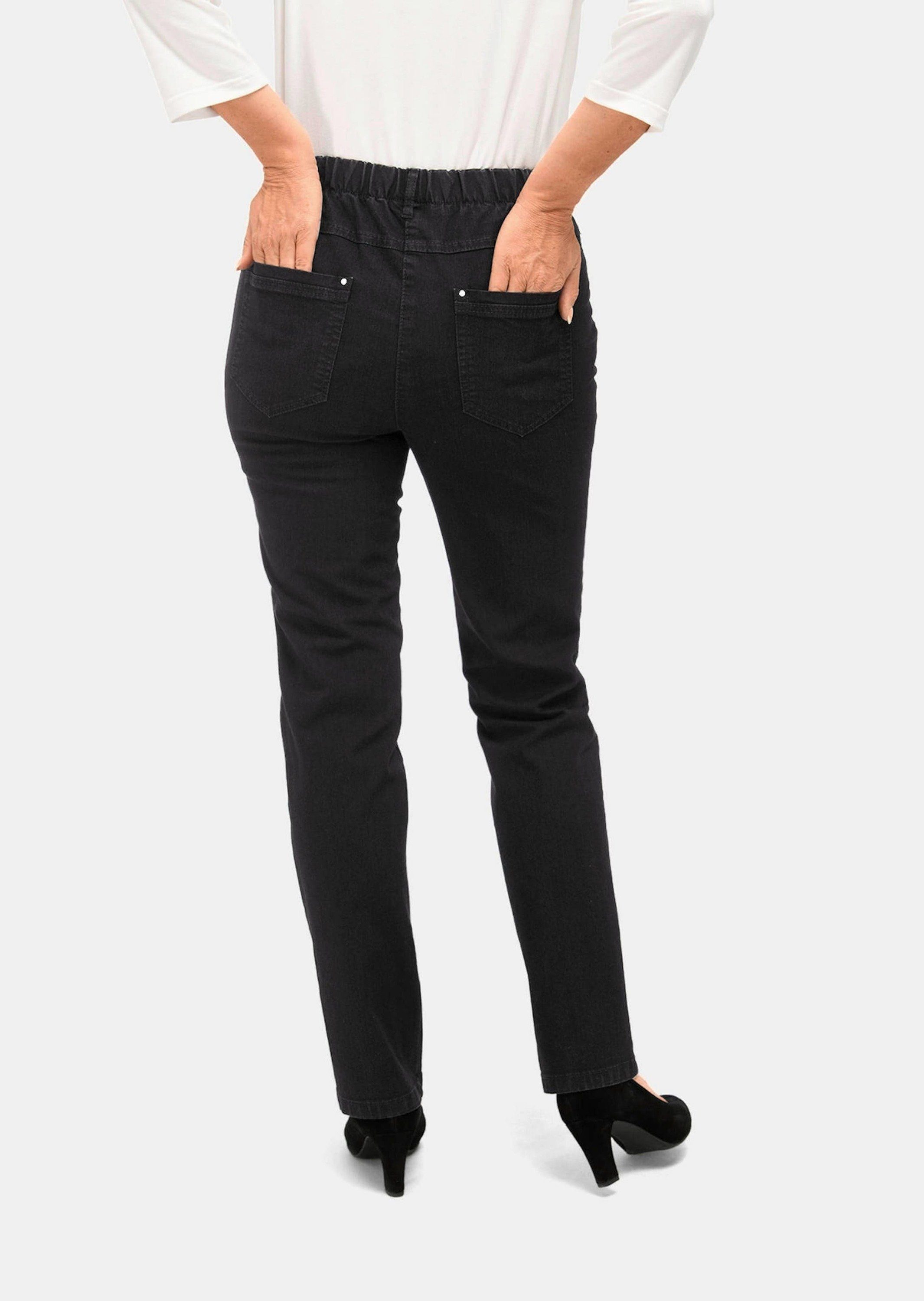GOLDNER Bequeme Jeans Kurzgröße: Klassische Jeanshose mit Komfortbund Unifarbenes Design mit praktischem Schlupfbund und modernem Kragen