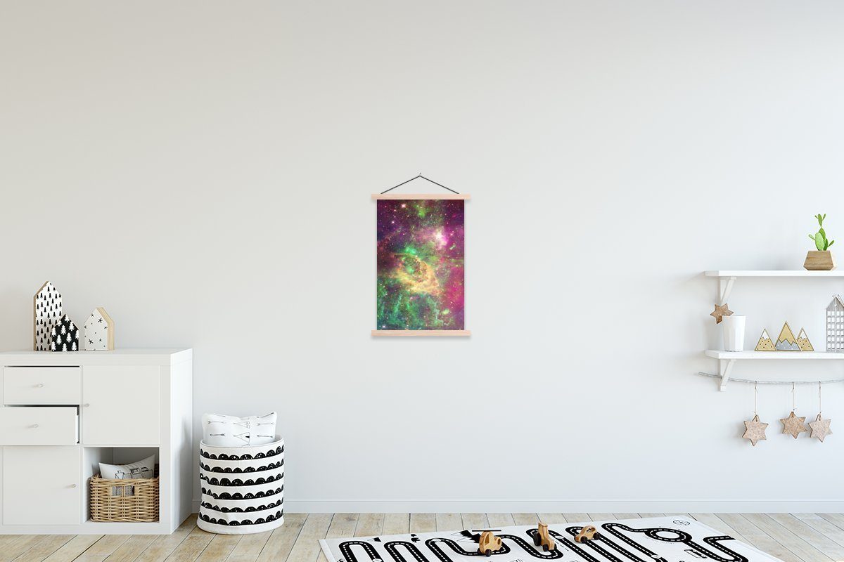 MuchoWow Poster Grün - Raum - Sterne, (1 St), Posterleiste, Textilposter für Wohnzimmer, Bilderleiste, Magnetisch