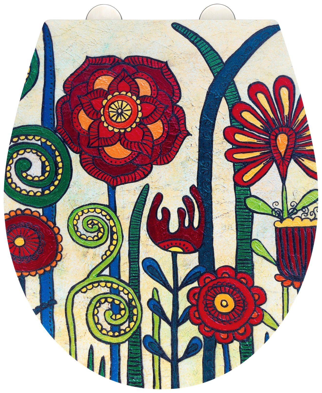 WENKO WC-Sitz Rollin’Art Red Blossom, mit Relief, aus antibakteriellem Duroplast