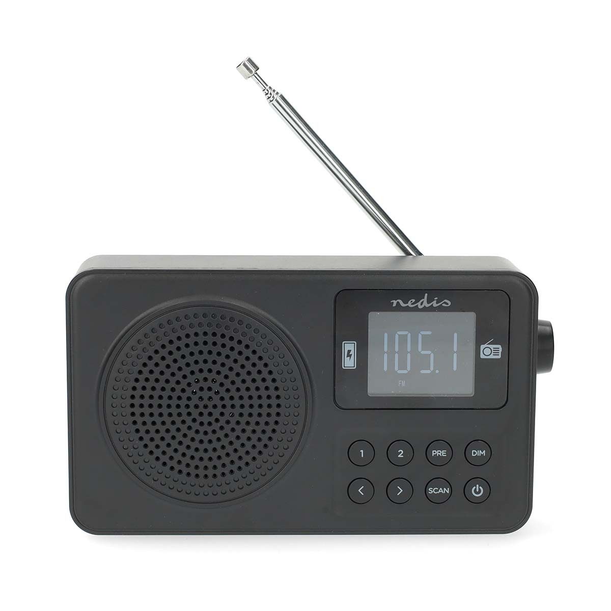 Nedis RDFM2225BK Radio (FM Radio, 2 W, Bluetooth, USB, FM-Radio mit 20 Sendern, für flexiblen Einsatz)