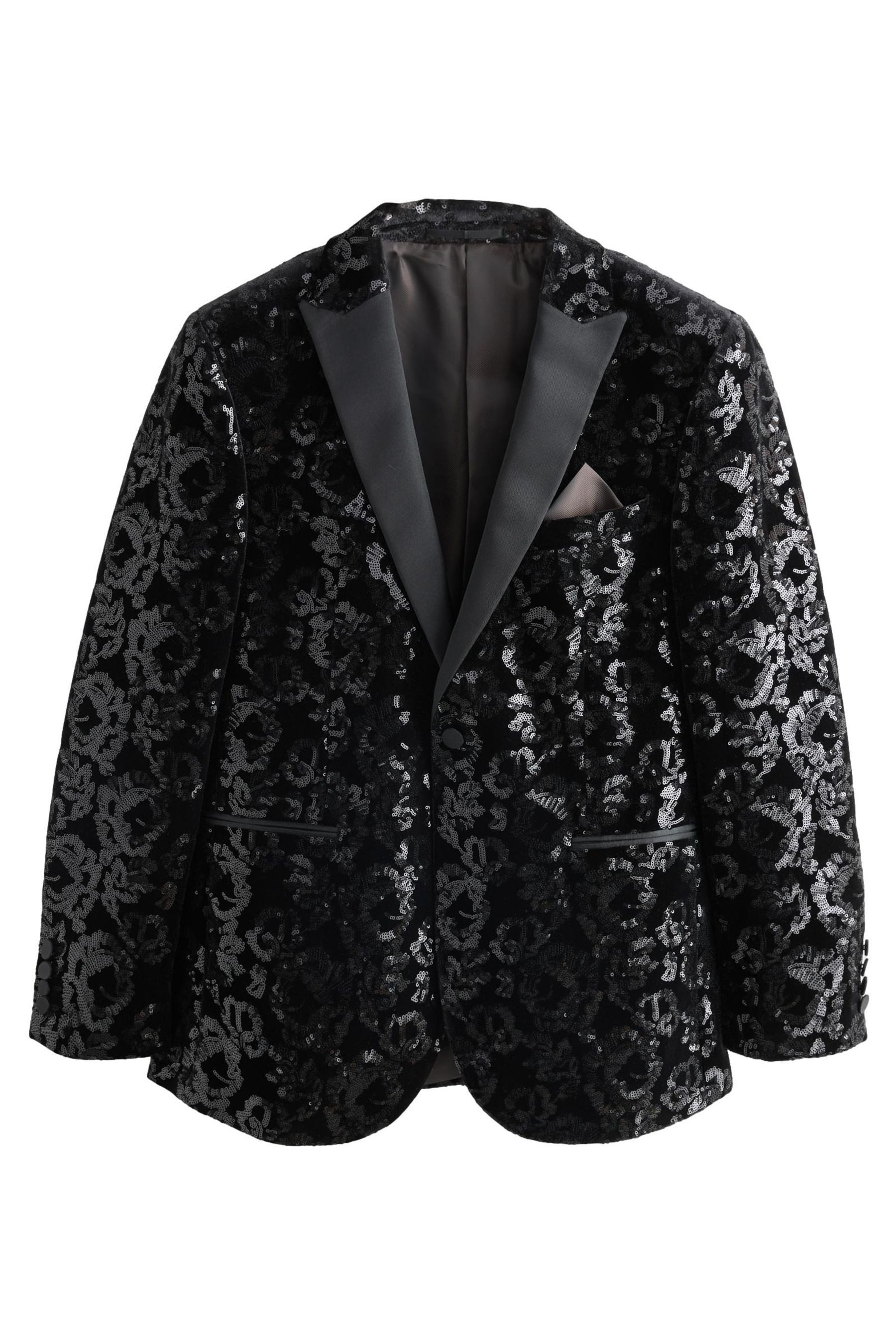 Jackenblazer Slim Fit geblümtes Samtsakko mit Paillettendetails