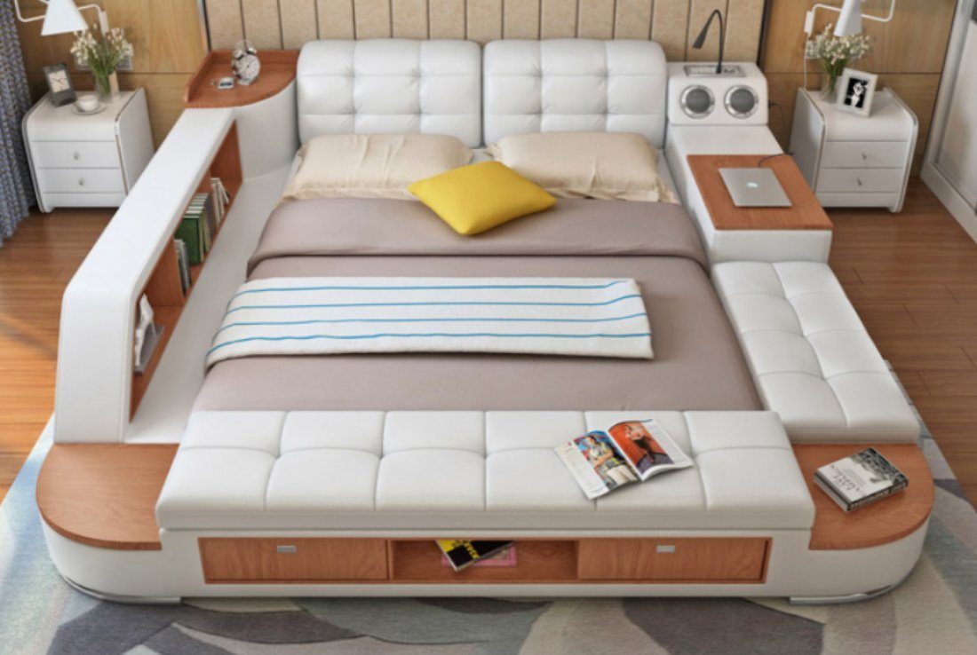 JVmoebel Bett, Multifunktion Bett Betten Ehebett Doppelbett Polsterbett Schlafzimmer Weiß/Braun