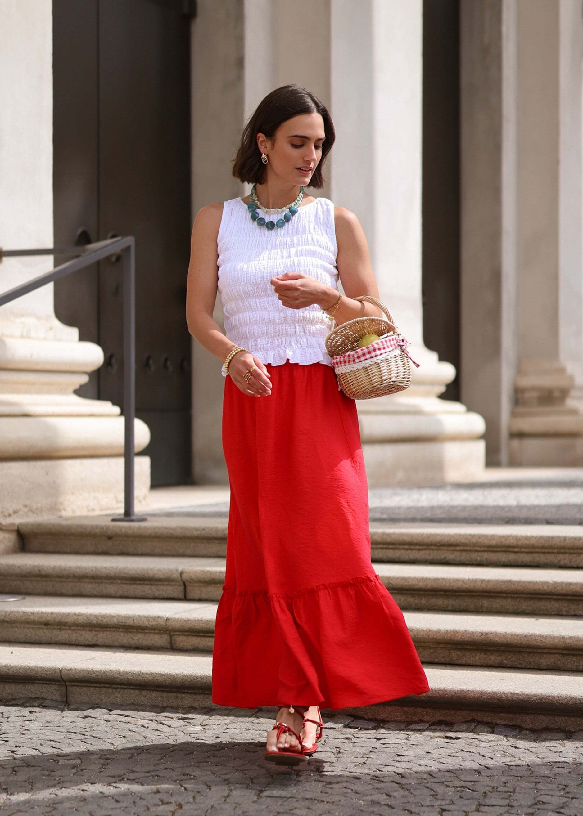 SASSYCLASSY Maxirock Maxi Rock mit Volant für Damen Femininer Rock mit bequemen Bund und schiwngendem Schnitt Rot