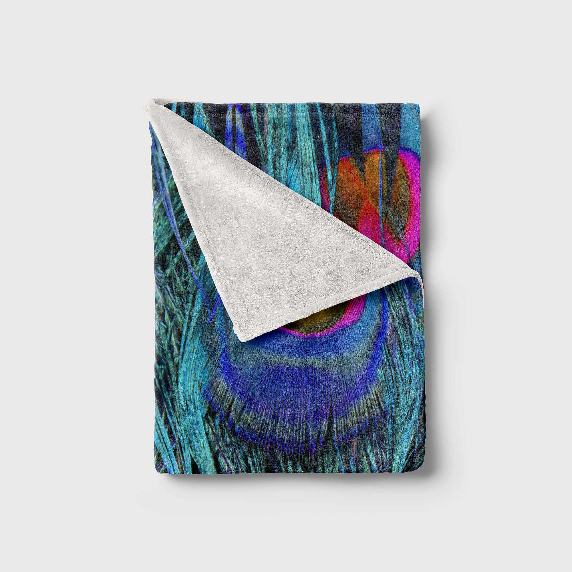 Baumwolle-Polyester-Mix Feder, (1-St), Kuscheldecke Handtücher Pfauenfeder Handtuch Handtuch Sinus Saunatuch mit Strandhandtuch Fotomotiv Art