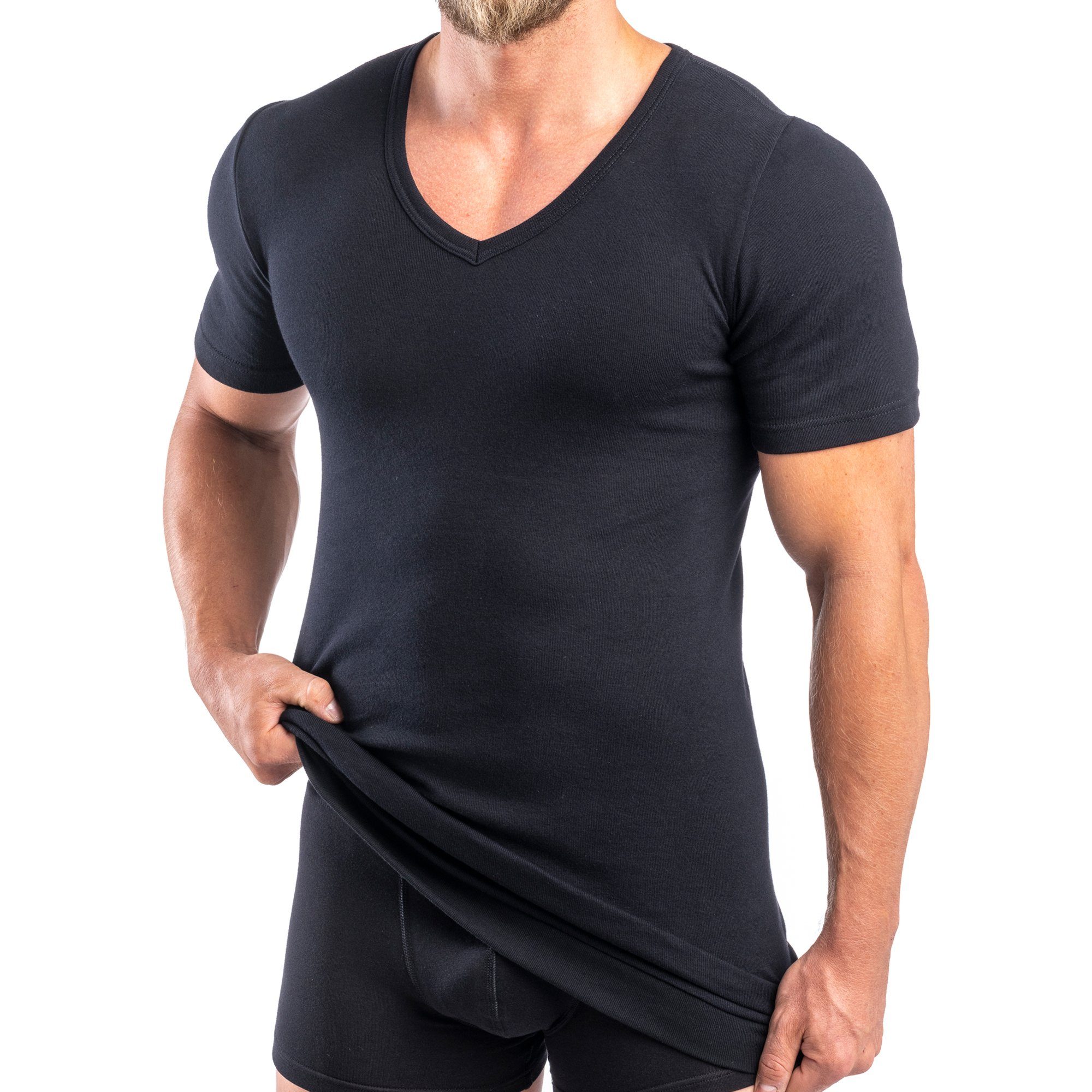 HERMKO Unterziehshirt 488710 Extralanges Herren kurzarm Shirt +6 cm V-Neck günstig online kaufen