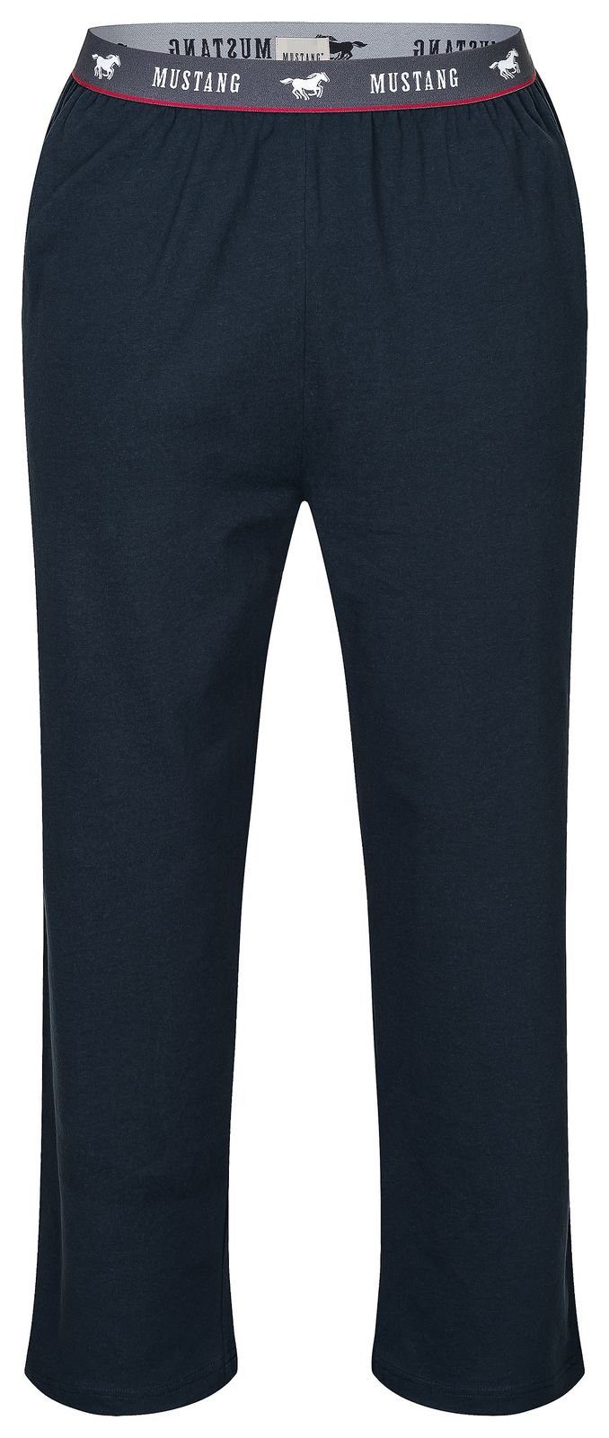 MUSTANG Loungepants Long Pants Lounge Hose Trousers Freizeithose roter Kontraststreifen und Mustangbranding Navy
