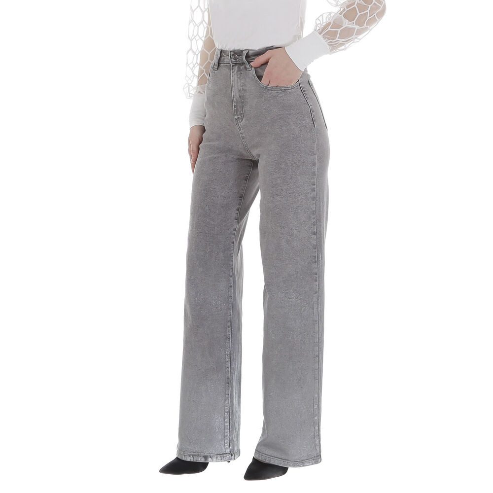 Ital-Design Mom-Jeans Damen Party & Clubwear (86359018) Destroyed-Look Glänzend High Waist Jeans in Grau