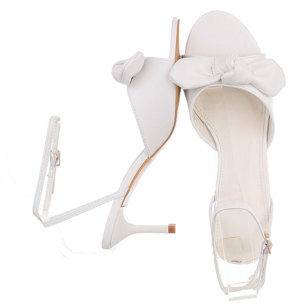Ital-Design Damen Sandalette mit Schleifendetail und T-Steg Sandalette (91849055) Pfennig-/Stilettoabsatz Sandalen & Sandaletten in Weiß